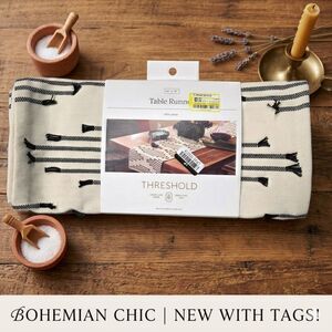 Boho Chic Farmhouse Threshold 14"x72" Striped Cotton Table Runner w/ Tassels!